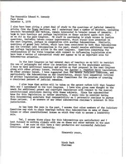Letter from Birch Bayh to Edward Kennedy on Judiciary Committee process, December 4, 1978