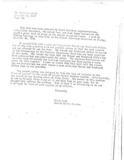Letter from Birch Bayh to Mortimer Clift, Editor of the Indianapolis Star, November 27, 1979