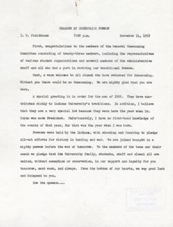 "Remarks at Powwow Homecoming." -Indiana University Fieldhouse November 14, 1952