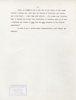"Commencement Address Miami University." -Benton Hall Oxford, Ohio February 1, 1959