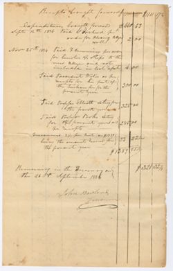 "Annual Report of the Treasurer on the State of the Finances, September 25, 1834" submitted by John Bowland, Indiana College Treasurer, 29 September 1836