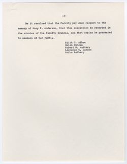 06: Memorial Resolution for Mary F. Anderson, ca. 01 November 1966