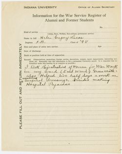 Gregory (Lucas), Helen - Registration of Women for War Work and welfare