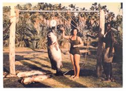 Patricia Coughlan with large fish in Kenya