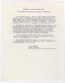 52: Statement from AAUP on the Black Market Firebombing, ca. 21 January 1969