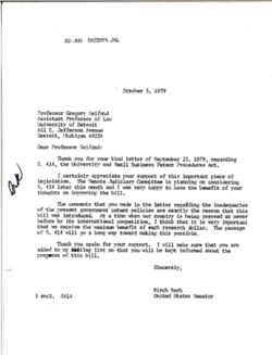 Letter from Birch Bayh to Gregory Gelfand of the University of Detroit School of Law, October 5, 1979