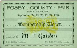 Membership ticket, Posey County Fair, 1894