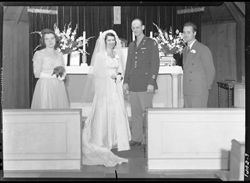 Group of four, Sperry-Dingley wedding at altar (orig. neg.)