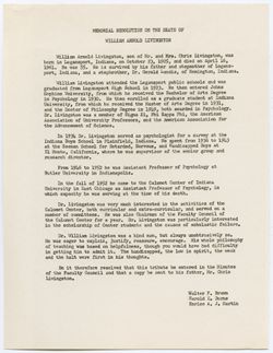Memorial Resolution for William A. Livingston, ca. 03 October 1961