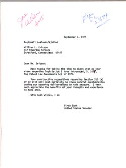 Letter from Birch Bayh to William L. Ericson, September 5, 1979