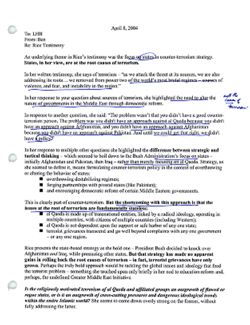 Memo from Ben to LHH re Rice Testimony, April 8, 2004