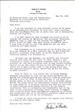 Letter from Harlan J. Fowler to Birch Bayh and Robert Dole, May 28, 1979