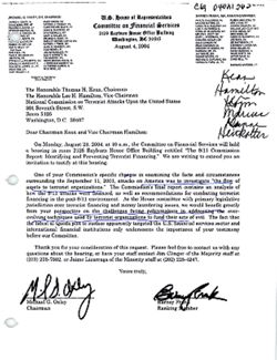 Letter from Michael G. Oxley and Barney Frank to Thomas H. Kean and Lee H. Hamilton, August 4, 2004