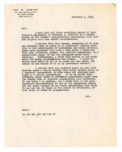 6 February 1939: To: William W. Hawkins. From: Roy W. Howard.