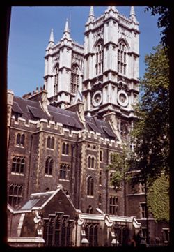 Westminster Abbey's towers seen from Dean's Yard