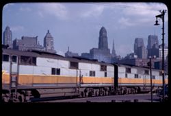 Twin diesels of C.W. + St. P. Hiawatha as train arrives in Chicago