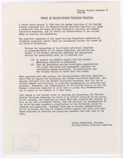 17: Report of Faculty – Student Relations Committee, ca. 17 April 1962
