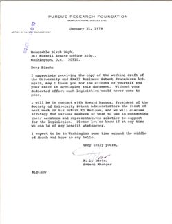 Letter from R. L. Davis of the Purdue Research Foundation to Birch Bayh, January 31, 1979