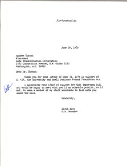 Letter from Birch Bayh to Andrew Thrash of Data Transformation Corporation, June 29, 1979