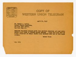 21 April 1945: To: George A. Carlin. From: Walker Stone.