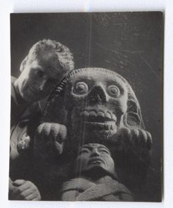 Item 1168. Probably taken at National Museum of Anthropology. Alexandrov with two small stone statues.