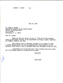 Letter from Birch Bayh to Elmer B. Staats of the General Accounting Office, July 19, 1979