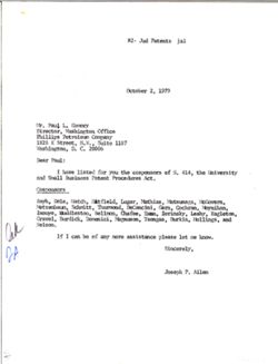 Letter from Joseph P. Allen to Paul L. Gomory, October 2, 1979