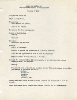 "Notes for Meeting of Administrative Council on War Problems." -Indiana University. Jan. 7, 1942