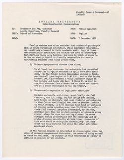 10: Request for Discussion of University Sponsored Distractions to Academic Pursuits, 07 December 1961