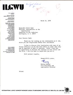 Letter from Evelyn Dubrow to Birch Bayh, March 14, 1979