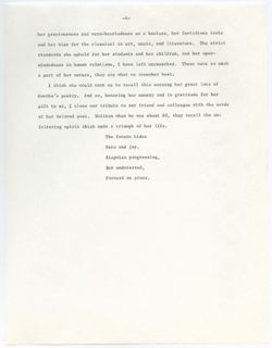 "Remarks - Memorial for Mrs. Hedwig Leser," Beck Chapel, September 18, 1968