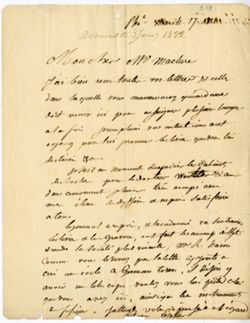 [Charles Alexandre] LESUEUR, Ph[iladelphi]a. To [William] MACLURE, [Madrid]., 1821 Mar. 17