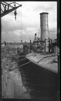 Dry dock at Portsmouth, Va., "Katahdin" being repaired, practice ship, dock opened 1827, Aug. 29, 1910, 2:50 p.m.