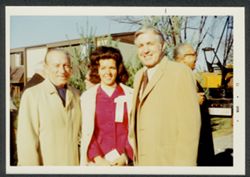 Hoagy Carmichael posing with two unidentified people at an Indiana University event.