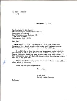 Letter from Birch Bayh to Benjamin R. Civiletti, Attorney General, September 13, 1979