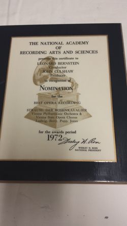 Grammy Nomination Award 1972 - Opera Recording (Strauss)