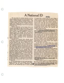 "A National ID," New York Times, May 31, 2004