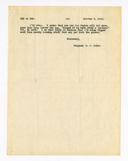 9 October 1923: To: Fred M. Kirby. From: Robert F. Paine.