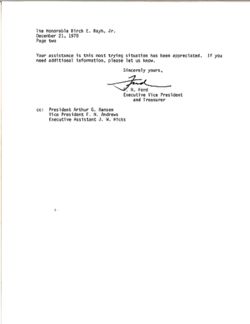 Letter from F. R. Ford to Birch Bayh, December 21, 1978