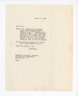 10 March 1943: To: Honorable William C. Bullitt. From: Roy W. Howard.