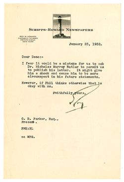 23 January 1932: To: George B. Parker. From: Roy W. Howard.