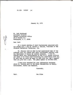Letter from Joe Allen to Jack Heinbaugh of the General Accounting Office, January 10, 1979