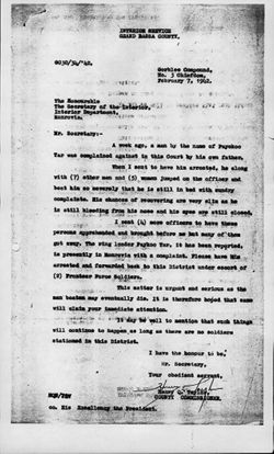 Secretary of Interior re: Grand Bassa, 1912-1943