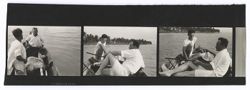 Item 0536. Various shots of Hunter Kimbrough and young Mexican man in canoe. 3 1/3 contact prints on a strip.