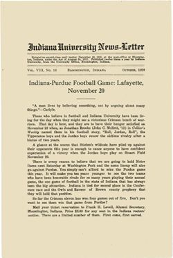 "Indiana- Purdue Football Game, Lafayette, November 20" vol. VIII, no. 10