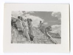 Item 1026. - 1027.  Filming on the upper steps of the Temple of the Warriors. Eisenstein and Tissé with Indigenous women.