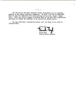 Letter from Birch Bayh to Dear Friends re University and Small Business Patent Procedures Act, April 5, 1979