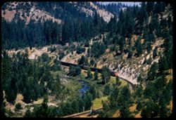 Western Pacific R.R. eastbound passenger in Feather river canyon near Feather River Inn