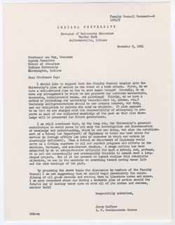 06: Letter Concerning Civil Defense Preparations on the Campus, 09 November 1961