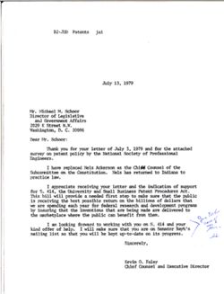 Letter from Kevin O. Faley to Michael M. Schoor of the National Society of Professional Engineers, July 13, 1979